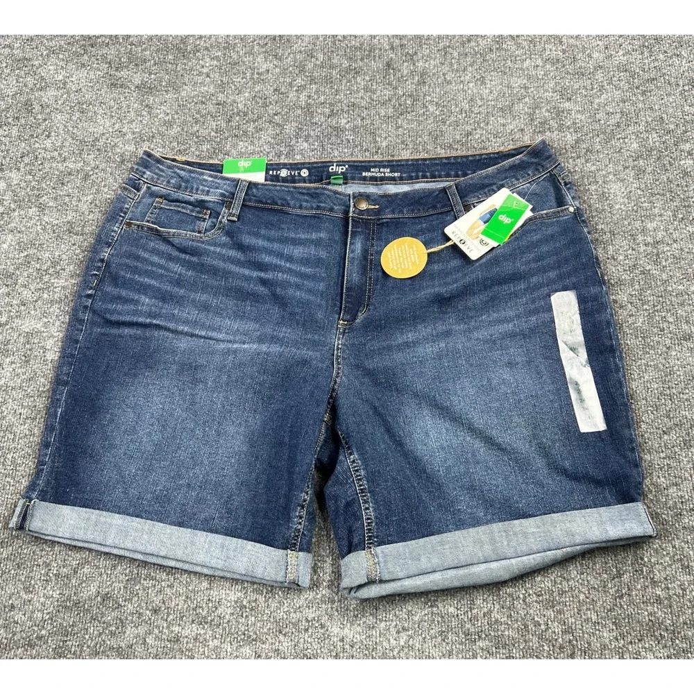 Dip Womens 24W Mid Rise Bermuda Shorts Blue Repreve Recycled Denim NWT